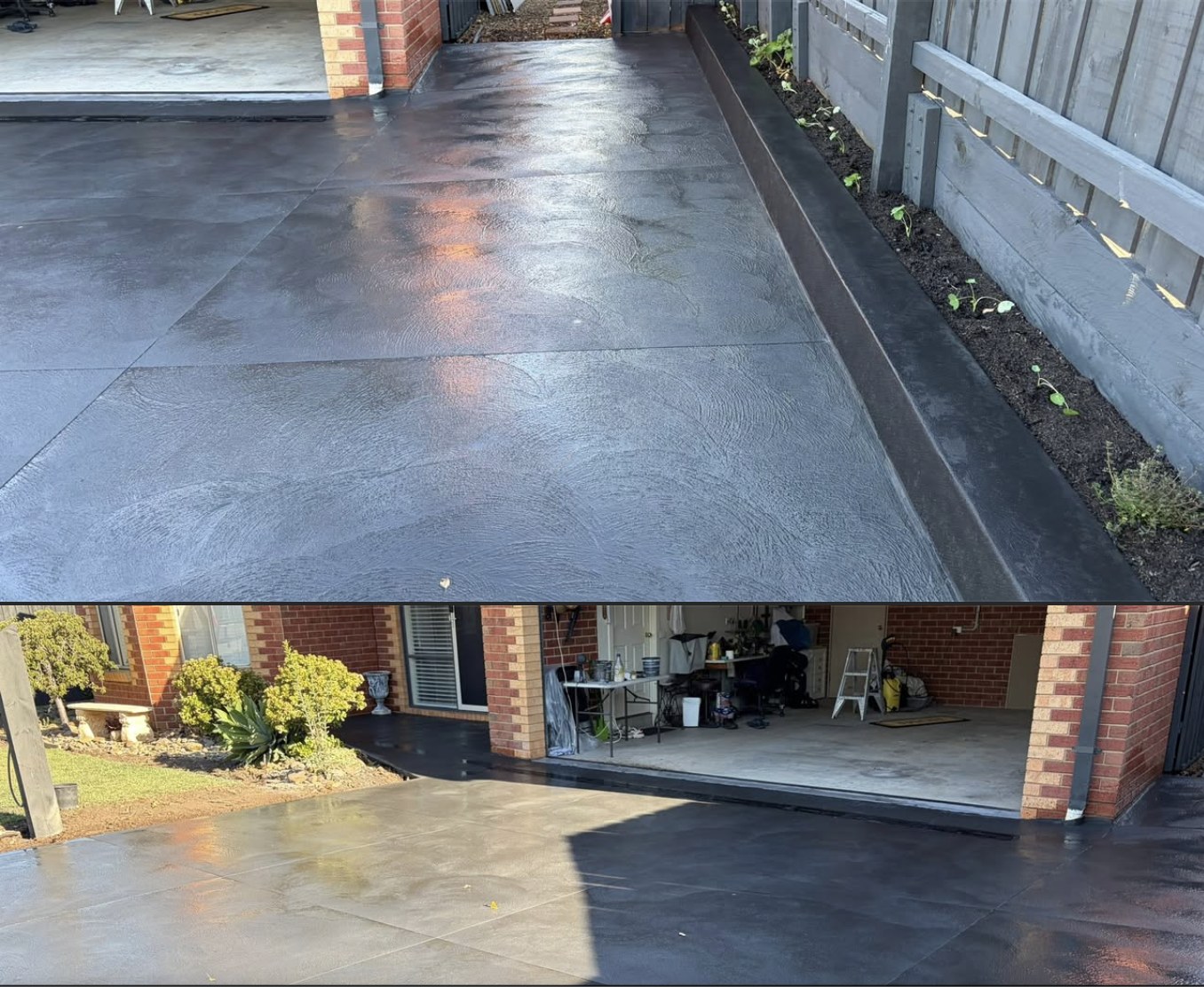 Hanson Raven colour in mix concrete driveway and garage apron