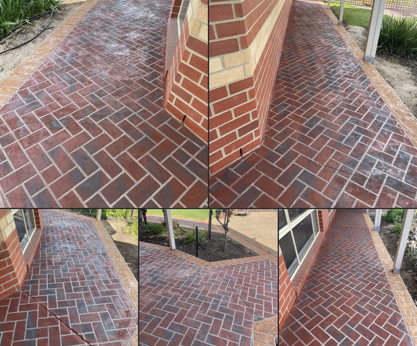 Dark terracotta herringbone stencil concrete with border finish