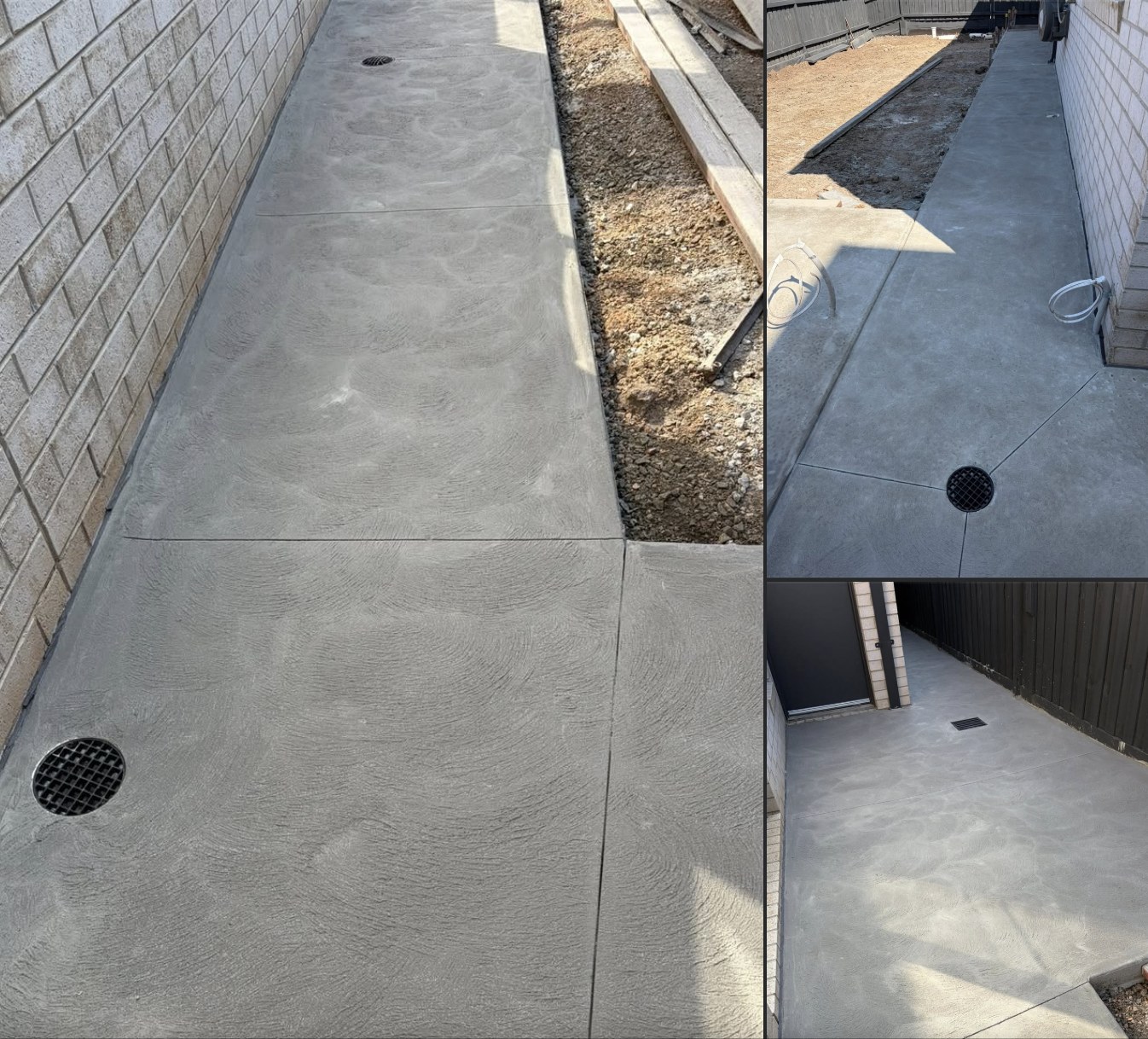 Plain concrete pathways along residential side access