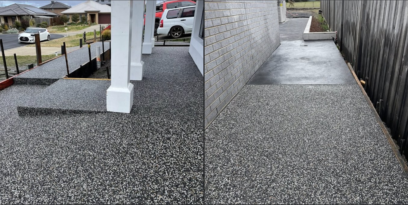 Salt and Pepper exposed aggregate with Ebony colour on residential paths